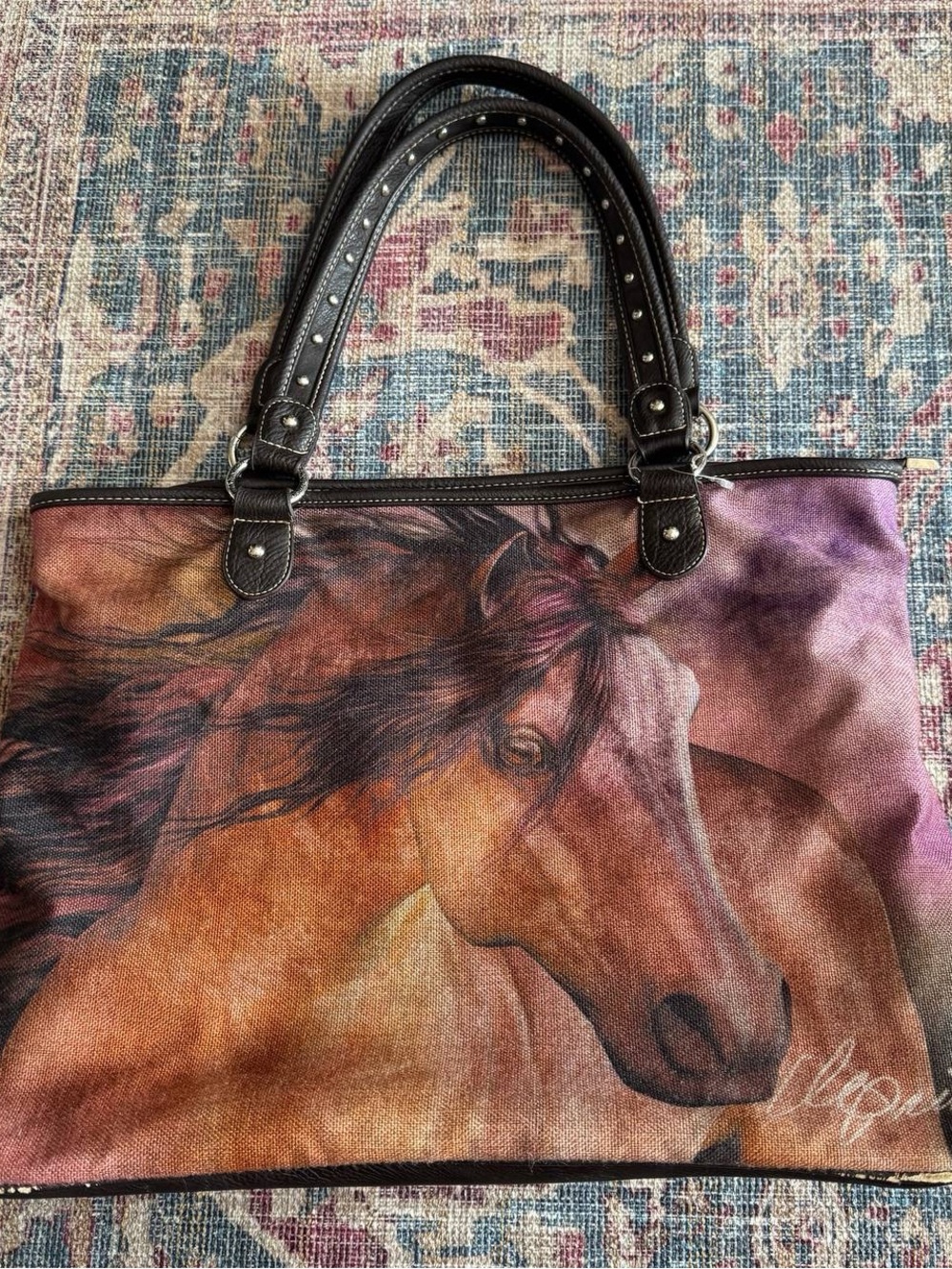 Montana West Horse Print Tote Bag - Brown & Purple